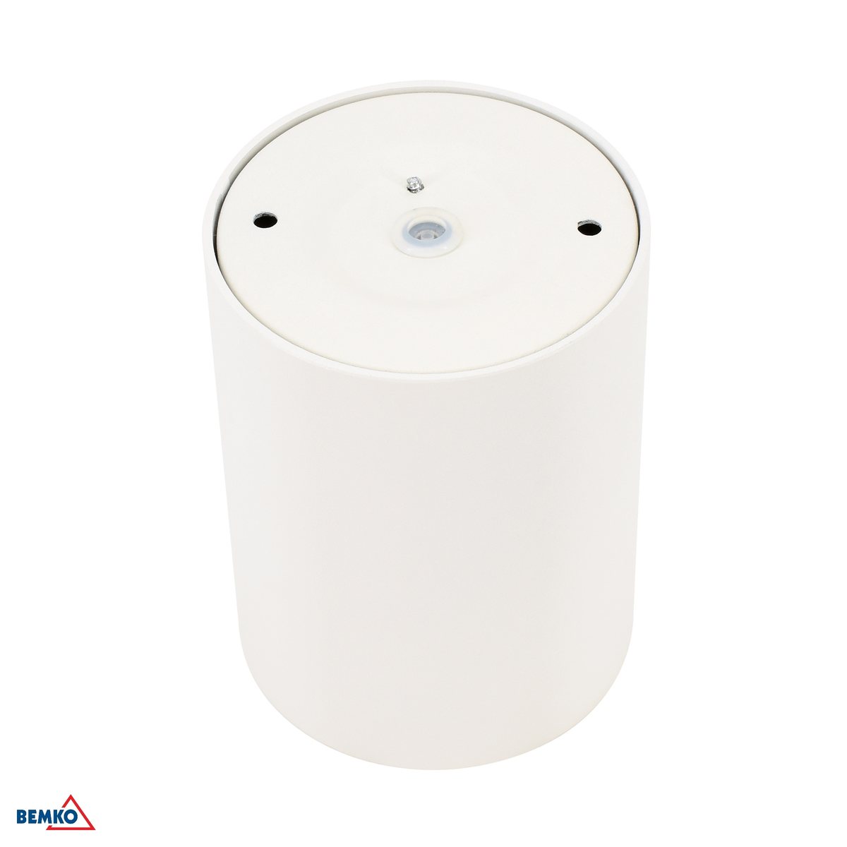 Ujęcie z boku: walcowy korpus z żebrowaniem, pod nim krawędź odbłyśnika