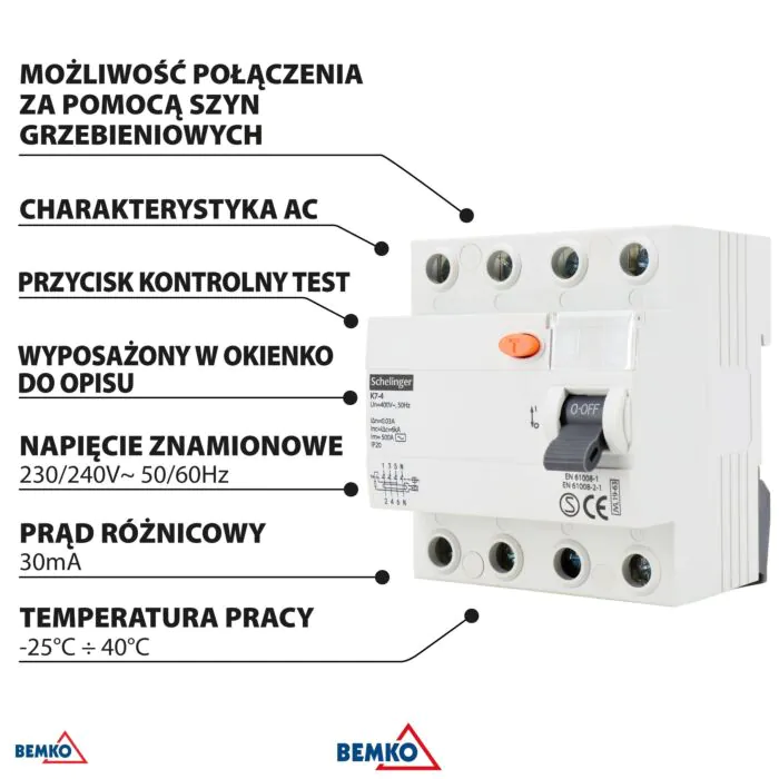 Wyłącznik różnicowo-prądowy Schelinger A03-K7-4-40-030