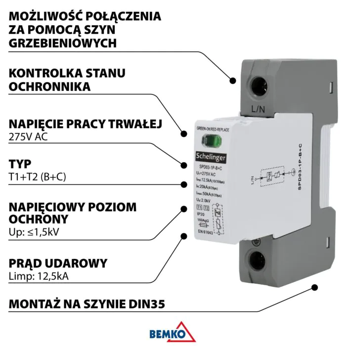 Ogranicznik przepięć Schelinger A51-SPD03-1P-B+C