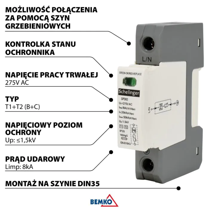 Ogranicznik przepięć Schelinger A51-SPD02-1P-B+C