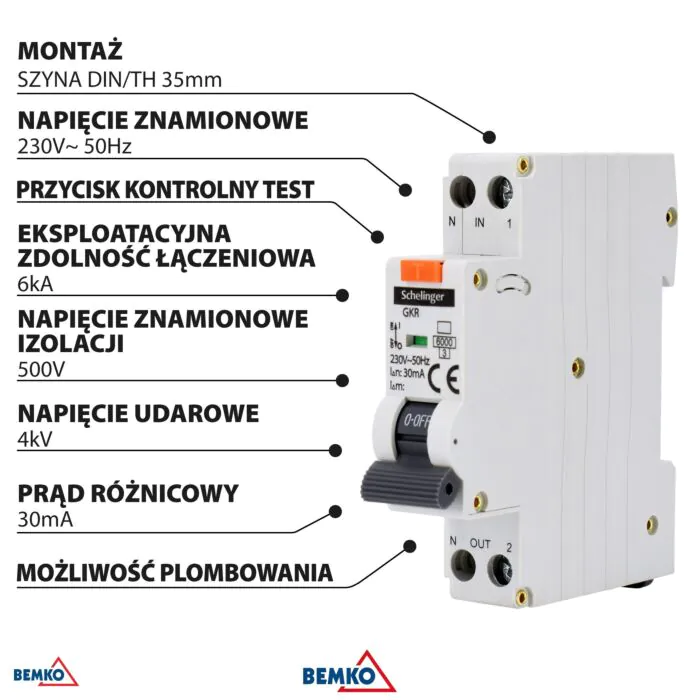 Wyłącznik różnicowoprądowy z członem nadprądowym Schelinger A08-GKR-A-B10