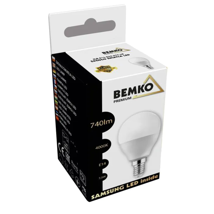 Żarówka LED Bemko D84-SLB-E14-G45-075-4K