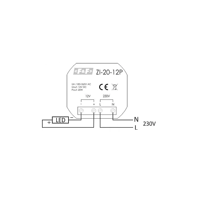 Zasilacz impulsowy F&F ZI-20-12P