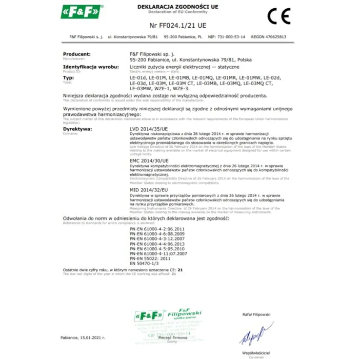 Licznik zużycia energii elektrycznej F&F WZE-3