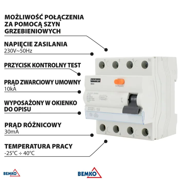 Wyłącznik różnicowo-prądowy Schelinger A03-V8-4-25-030