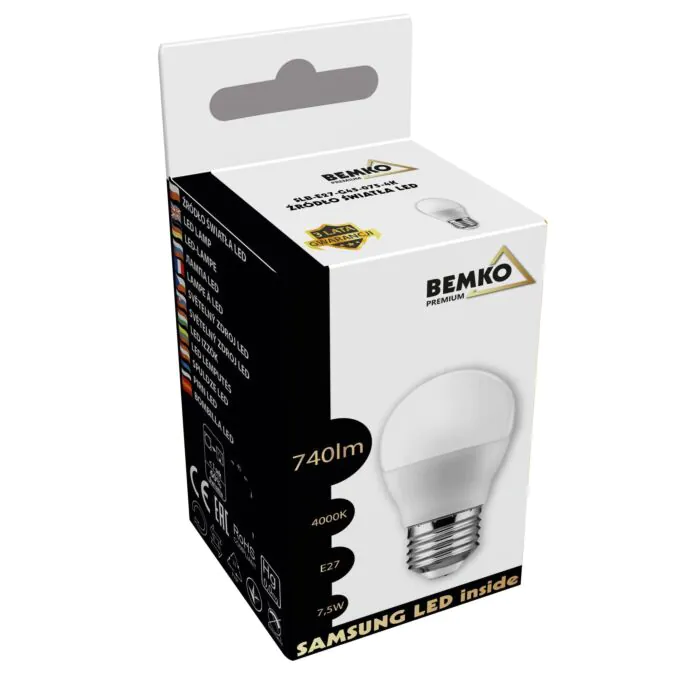 Żarówka LED Bemko D84-SLB-E27-G45-075-4K