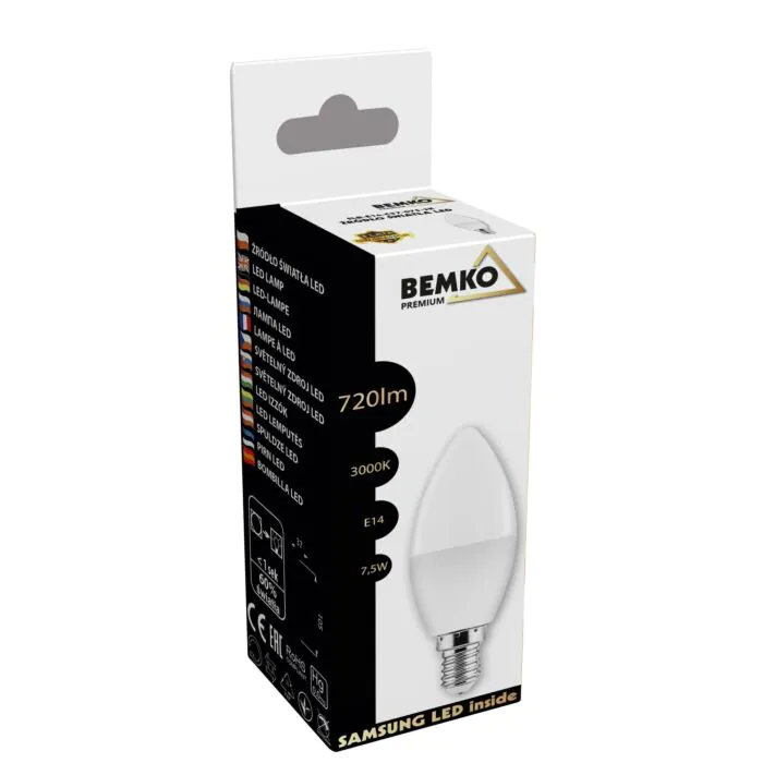 Żarówka LED Bemko D84-SLB-E14-C37-075-3K