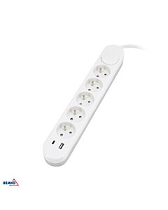 Przedłużacz listwa zasilająca 5 gniazdek USB A+C z wyłącznikiem 2m biały Bemko B05-NB5GW2M-2U