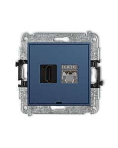 Gniazdo HDMI pojedyncze 2.0 4K + komputerowe 1xRJ45 kat. 6 navy blue Karlik MINI 64MGHKBO-46