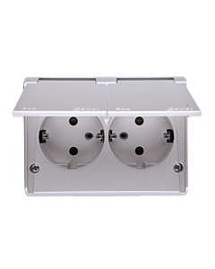 Gniazdo elektryczne podw&oacute;jne SCHUKO srebrny mat IP44 Simon54 Kontakt Simon EGSZ2NZB/43