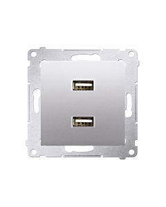 Ładowarka USB podw&oacute;jna srebrny mat, metalizowany Simon54 Kontakt-Simon DC2USB.01/43
