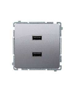 Ładowarka USB podw&oacute;jna inox, metalizowany Basic Kontakt-Simon BMC2USB.01/21