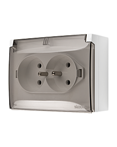 Gniazdo elektryczne podw. kompakt z klapką biały IP44 Aquaclick Kontakt-Simon ACGZ2/11A