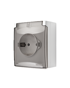 Gniazdo elektryczne pojedyncze SCHUKO z klapką biały IP44 Aquaclick Kontakt-Simon ACGSZ1C/11A