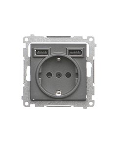Gniazdo pojedyncze SCHUKO z 2xUSB grafitowy mat Simon55 Kontakt-Simon TGSZ1ZUSB2AA.01/116
