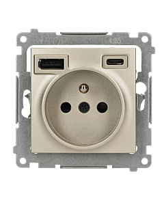 Gniazdo z ładowarką USB złoty mat, metalizowany Simon54 Kontakt-Simon DGZ1ZUSB2CA.01/44