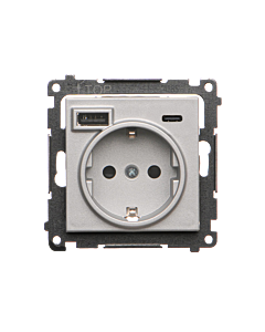 Gniazdo z ładowarką USB aluminium mat Simon55 Kontakt-Simon TGSZ1ZUSB2CA.01/143
