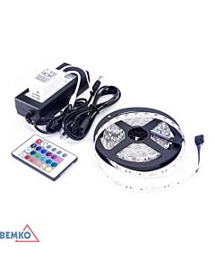 Taśma LED RGB z zasilaczem i sterownikiem 14.4W IP20 5m Bemko D87-ZW-5050-300-IP20-RGB