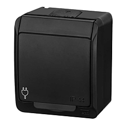 Gniazdo hermetyczne pojedyncze natynkowe z klapką IP44 czarne HERMES Elektro-Plast Nasiels...