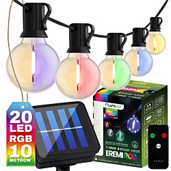 Girlanda solarna ogrodowa żarówki 20x LED kulki RGB 3000K 10m z pilotem EREMI Lumiled LUMS...