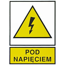 Tabliczka ostrzegawcza samoprzylepna TZO "POD NAPIĘCIEM" 52x74mm ERGOM E04TZ-01011110800