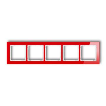Ramka pięciokrotna pion/poziom czerwona (spód biały) efekt szkła Karlik DECO 17-0-DRS-5