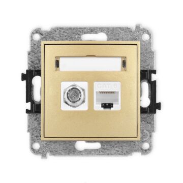Gniazdo antenowe pojedyncze SAT + komputerowe 1xRJ45 kat. 6 złote Karlik MINI 29MGFK-3