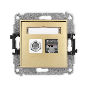 Gniazdo antenowe pojedyncze SAT + komputerowe 1xRJ45 kat. 6 złote Karlik MINI 29MGFK-5
