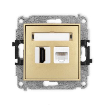 Gniazdo HDMI pojedyncze 2.0 4K + komputerowe 1xRJ45 kat. 5e złote Karlik MINI 29MGHK-45e