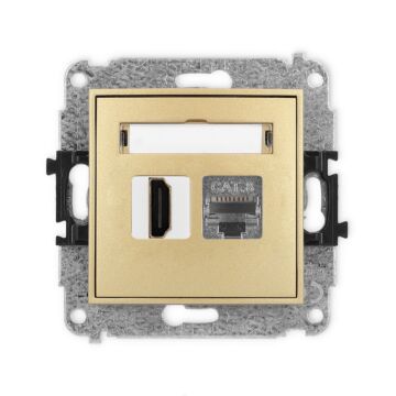 Gniazdo HDMI pojedyncze 2.1 8K + komputerowe 1xRJ45 kat. 8 złote Karlik MINI 29MGHK-88