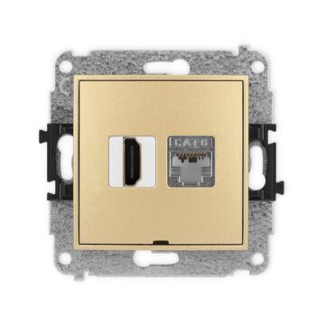 Gniazdo HDMI pojedyncze 2.0 4K + komputerowe 1xRJ45 kat. 6 złote Karlik MINI 29MGHKBO-46