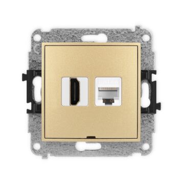 Gniazdo HDMI pojedyncze 2.1 8K + komputerowe 1xRJ45 kat. 6A złote Karlik MINI 29MGHKBO-86A