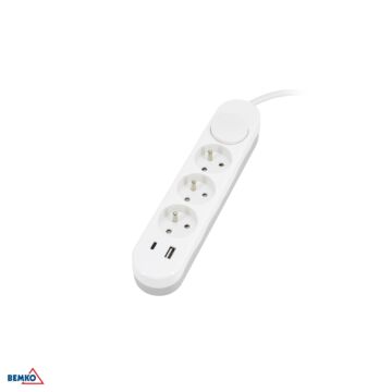 Przedłużacz listwa zasilająca 3 gniazdka USB A+C z wyłącznikiem 2m biały Bemko B05-NB3GW2M-2U