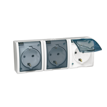 Gniazdo elektryczne potrójne SCHUKO z klapką biały IP54 Simon Aquarius Kontakt-Simon AQGSZ1-3/11A