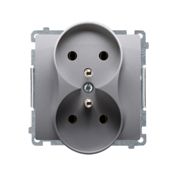 Gniazdo elektryczne podwójne inox, metalizowany Basic Kontakt-Simon BMGZ2MZ.01/21