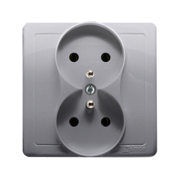 Gniazdo elektryczne podwójne inox, metalizowany Basic Kontakt-Simon BMGZ2Z/21