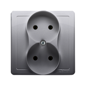 Gniazdo elektryczne podwójne bez uziemienia inox, metalizowany Basic Kontakt-Simon BMG2/21
