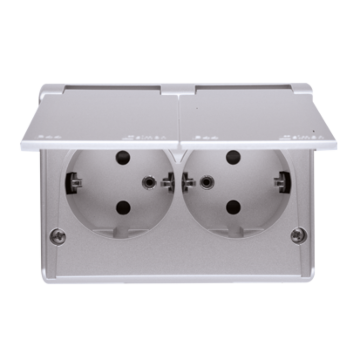 Gniazdo elektryczne podwójne SCHUKO srebrny mat IP44 Simon54 Kontakt Simon EGSZ2NZB/43
