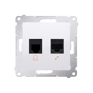 Gniazdo komputerowe RJ45 kat. 5e + telefoniczne RJ12 biały Simon54 Kontakt-Simon D5T.01/11