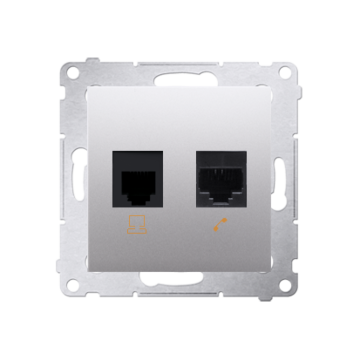 Gniazdo komputerowe RJ45 kat. 5e + telefoniczne RJ12 srebrny mat Simon54 Kontakt-Simon D5T.01/43