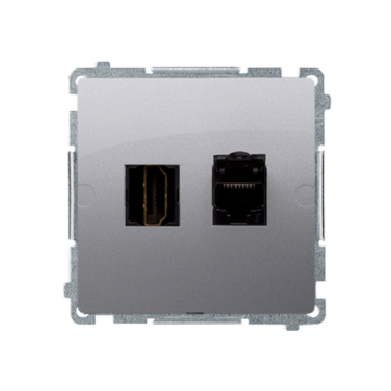 Gniazdo HDMI + komputerowe RJ45 kat.6. srebrny mat Basic Kontakt-Simon BMGHRJ45.01/43
