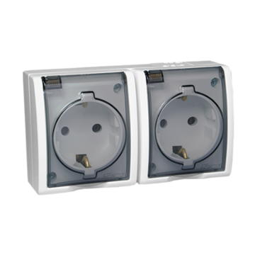 Gniazdo elektryczne podwójne SCHUKO z klapką biały IP54 Simon Aquarius Kontakt-Simon AQGSZ1-2/11A
