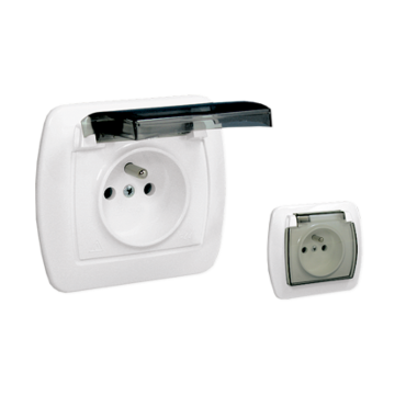 Gniazdo elektryczne pojedyncze z klapką biały IP44 Simon Akord Kontakt-Simon AGZ1BZE/11A