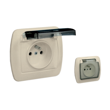 Gniazdo elektryczne pojedyncze z klapką beżowy IP44 Simon Akord Kontakt-Simon AGZ1BE/12A