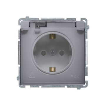Gniazdo elektryczne poj. SCHUKO klapka srebrny mat IP20/IP44 Basic Kontakt-Simon BMGSZ1B.01/43A
