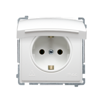 Gniazdo elektryczne pojedyncze SCHUKO z klapką biały IP44 Basic Kontakt-Simon BMGSZ1BZ.01/11