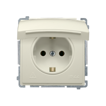 Gniazdo elektryczne poj. SCHUKO klapka kremowy IP44 Basic Kontakt-Simon BMGSZ1BZ.01/12