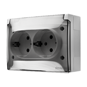 Gniazdo elektryczne podw. kompakt SCHUKO klapka biały IP44 Aquaclick Kontakt-Simon ACGSZ2/11A