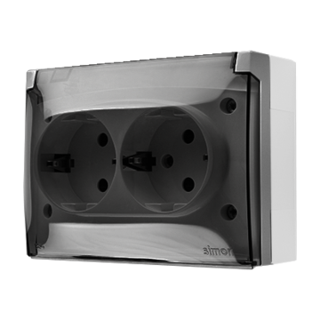 Gniazdo elektryczne podw. kompakt SCHUKO klapka szary IP44 Aquaclick Kontakt-Simon ACGSZ2Z/16A