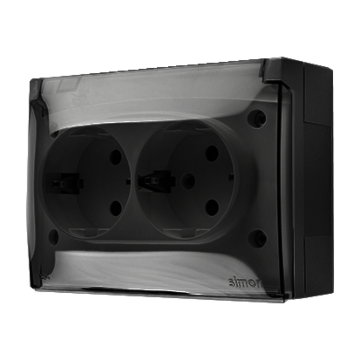 Gniazdo elektryczne podw. kompakt SCHUKO klapka czarny mat IP44 Aquaclick Kontakt-Simon ACGSZ2Z/49A